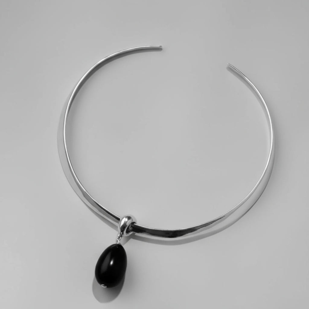 Obsidian Stone Pendant Choker Necklace