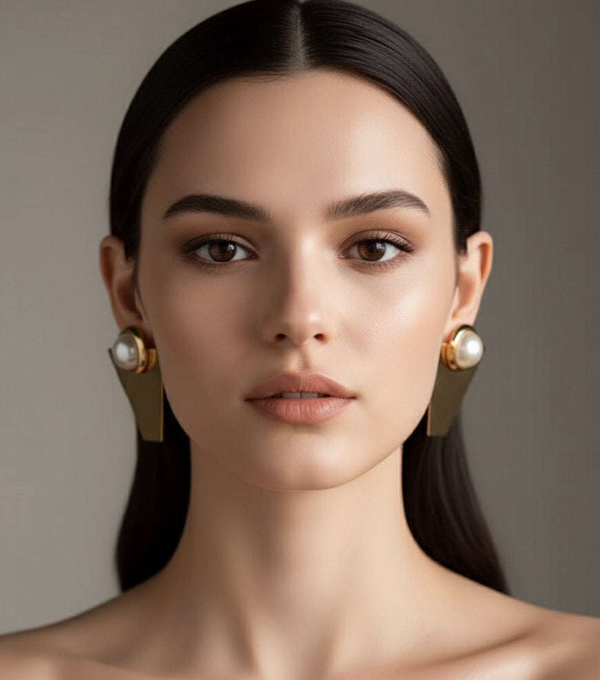 Geometric earrings with pearl 