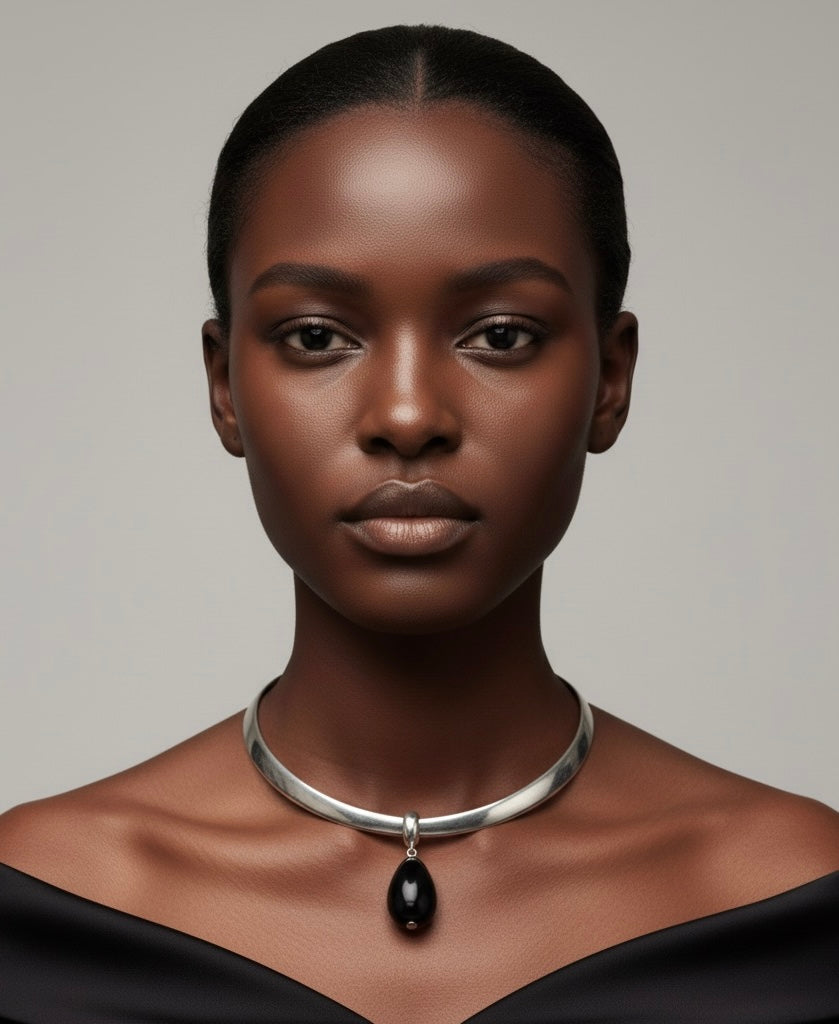 Obsidian Stone Pendant Choker Necklace