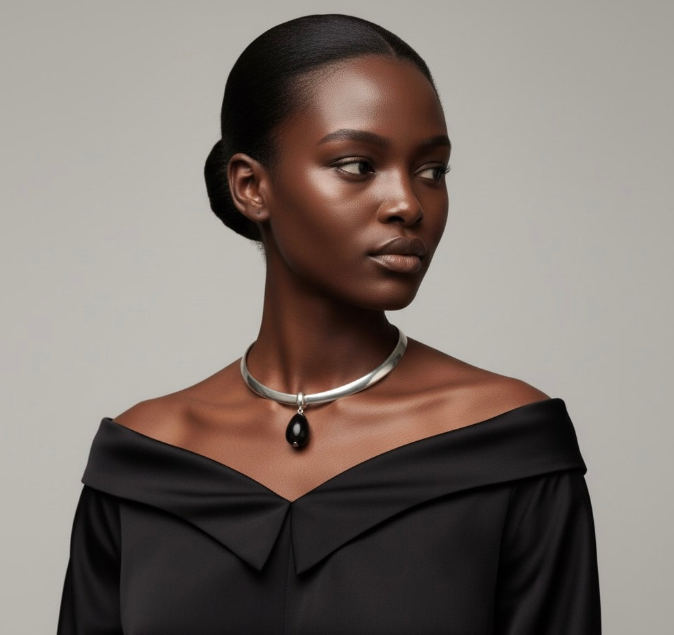 Obsidian Stone Pendant Choker Necklace