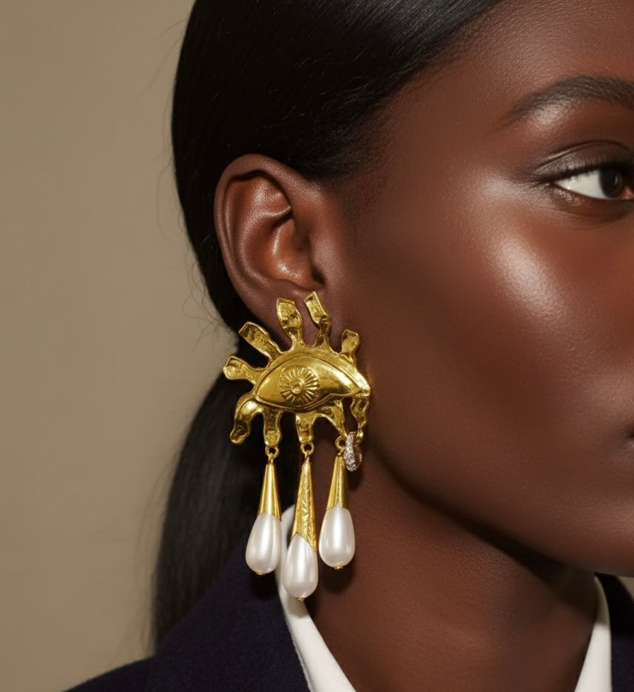 Statement Sun Eye Pearl Earrings
