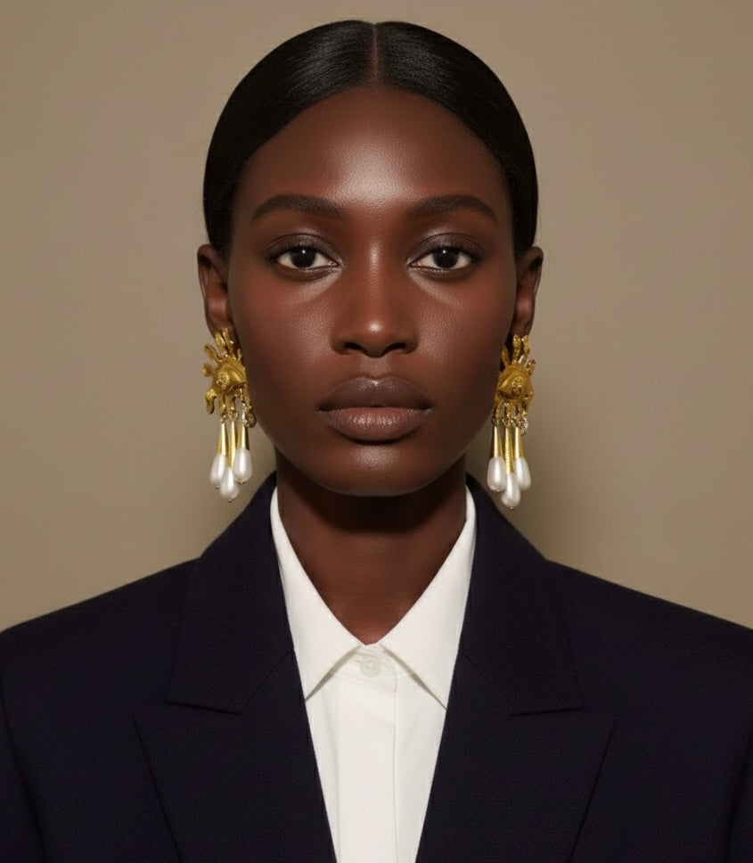 Statement Sun Eye Pearl Earrings