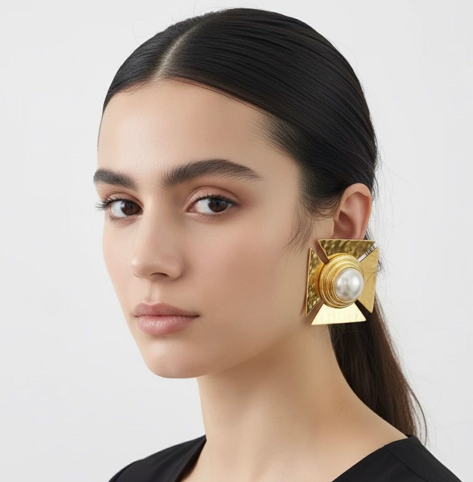 Cross Pearl Earrings