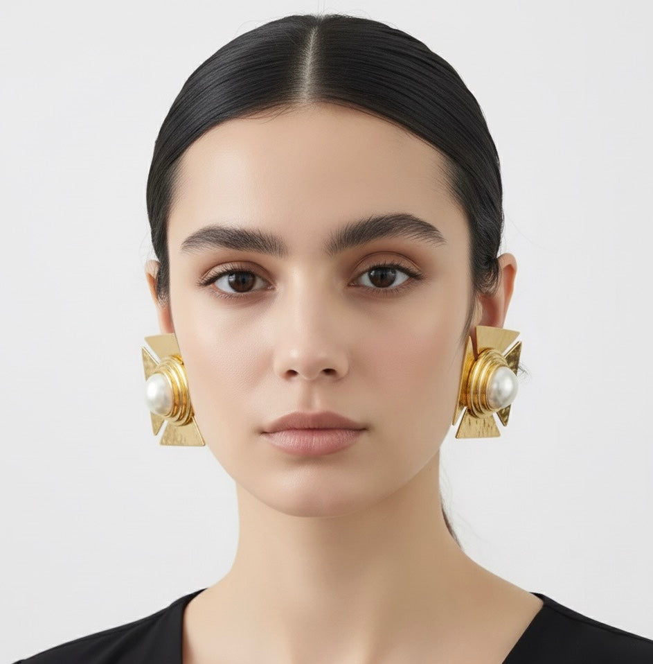 Cross Pearl Earrings