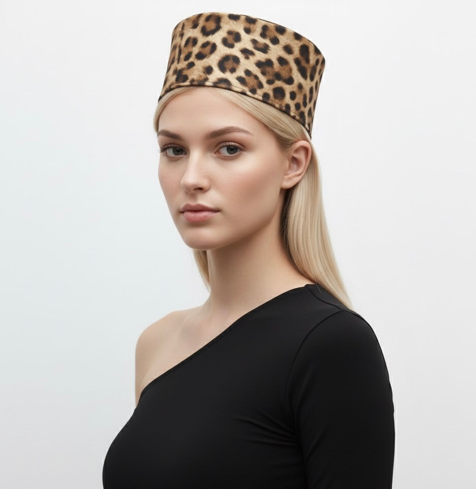 Leopard Print Pillbox Hat
