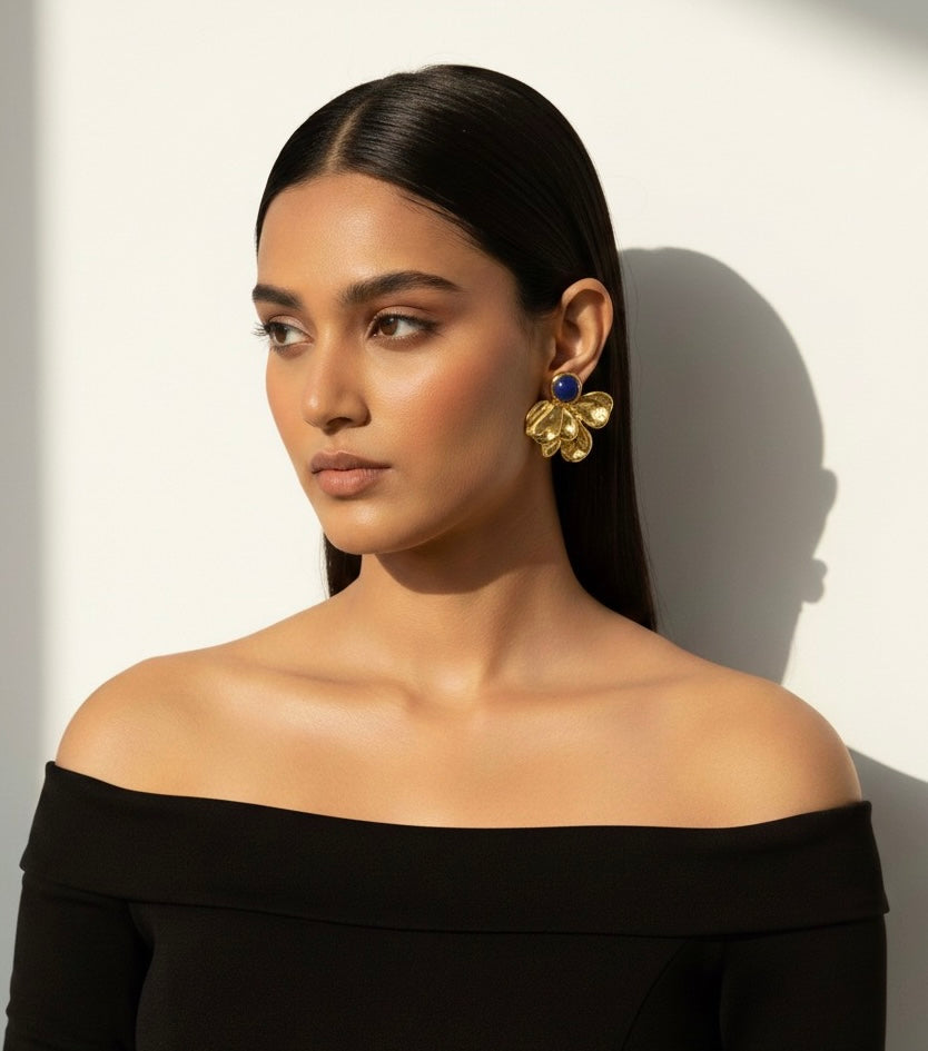 Flower Leaf Stone Earrings