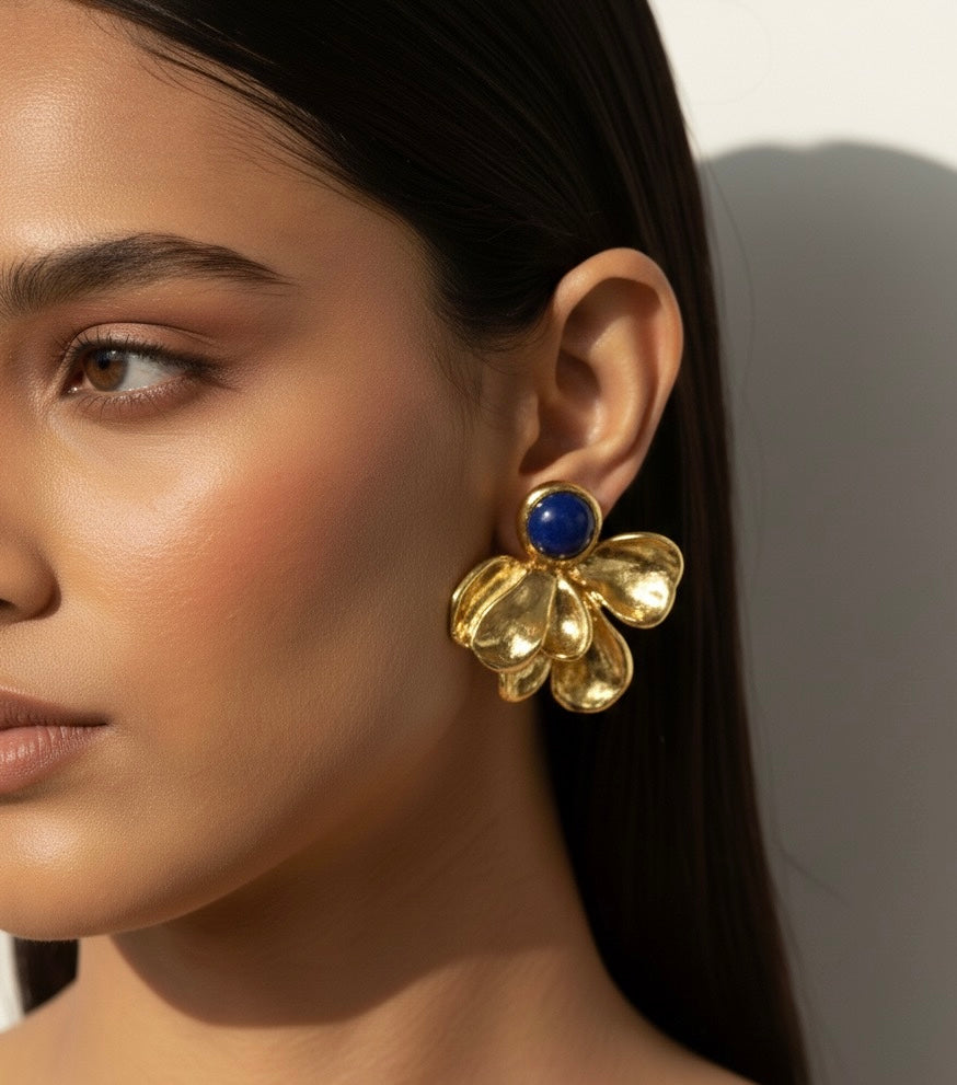 Flower Leaf Stone Earrings