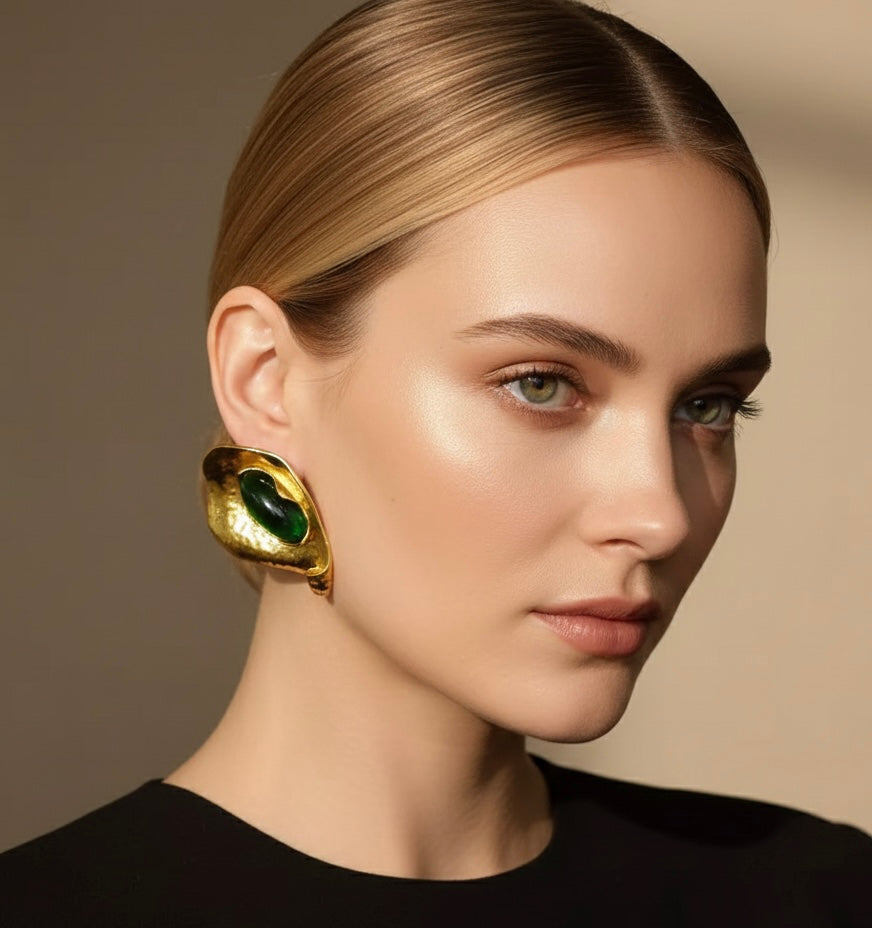 Organic Shape Leaf Stone Earrings