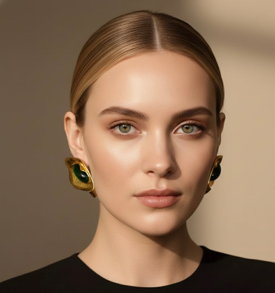 Organic Shape Leaf Stone Earrings