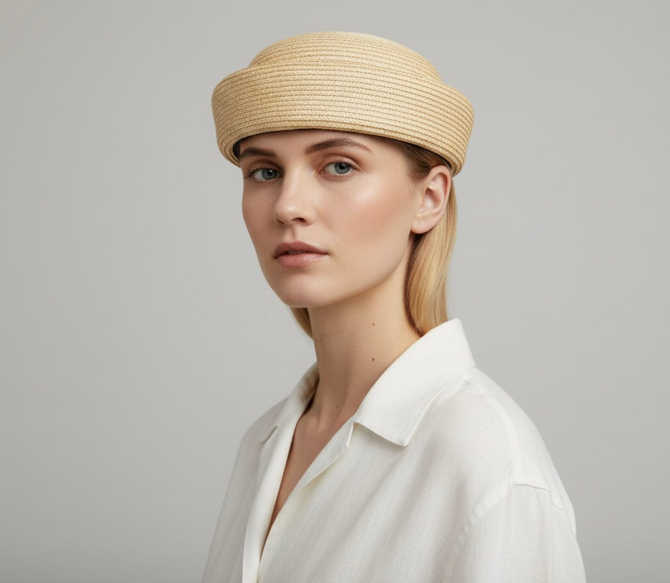 Hand Woven Straw Pillbox Beret Hat