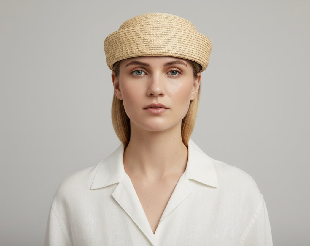 Hand Woven Straw Pillbox Beret Hat