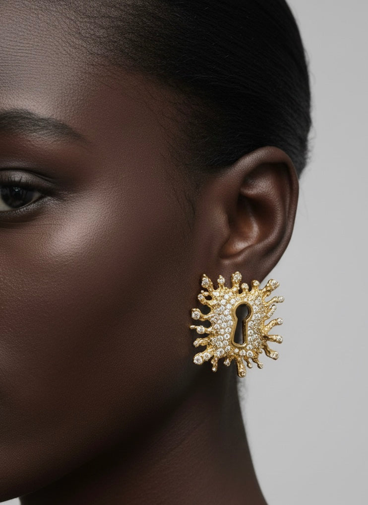 Square Burst Keyhole Earrings