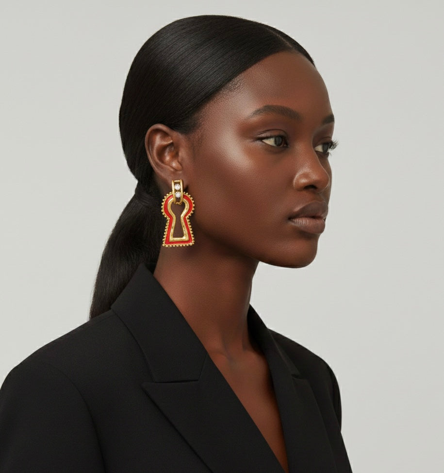 Statement Key Lock Enamel Earrings