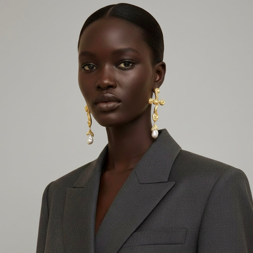 Baroque Pearl Cross Earrings