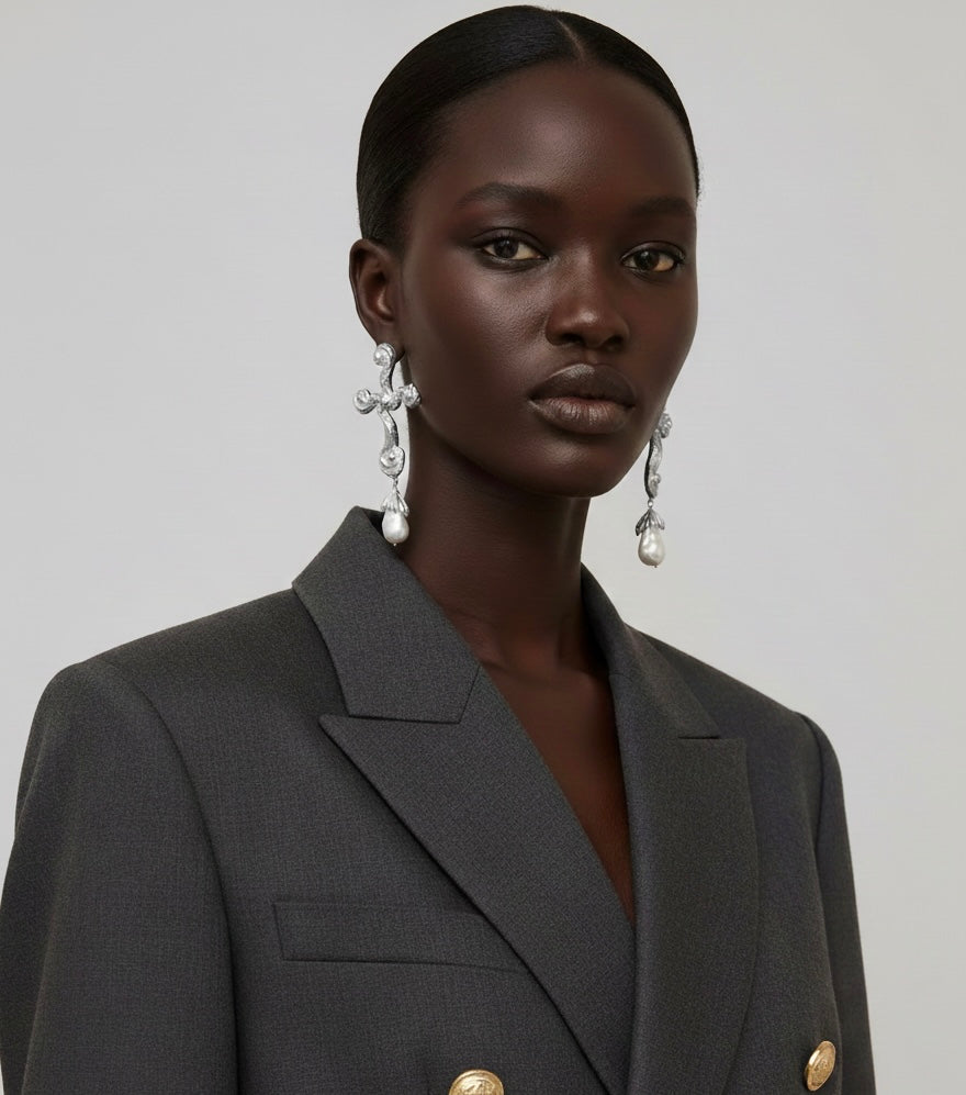 Baroque Pearl Cross Earrings