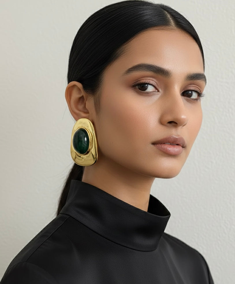 Organic Egg Shape Stone Earrings