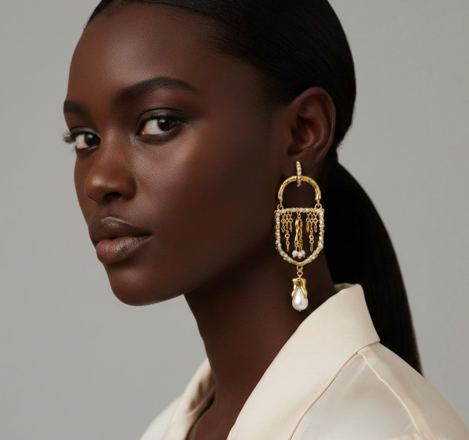 Lock Pearl Dangle Earrings