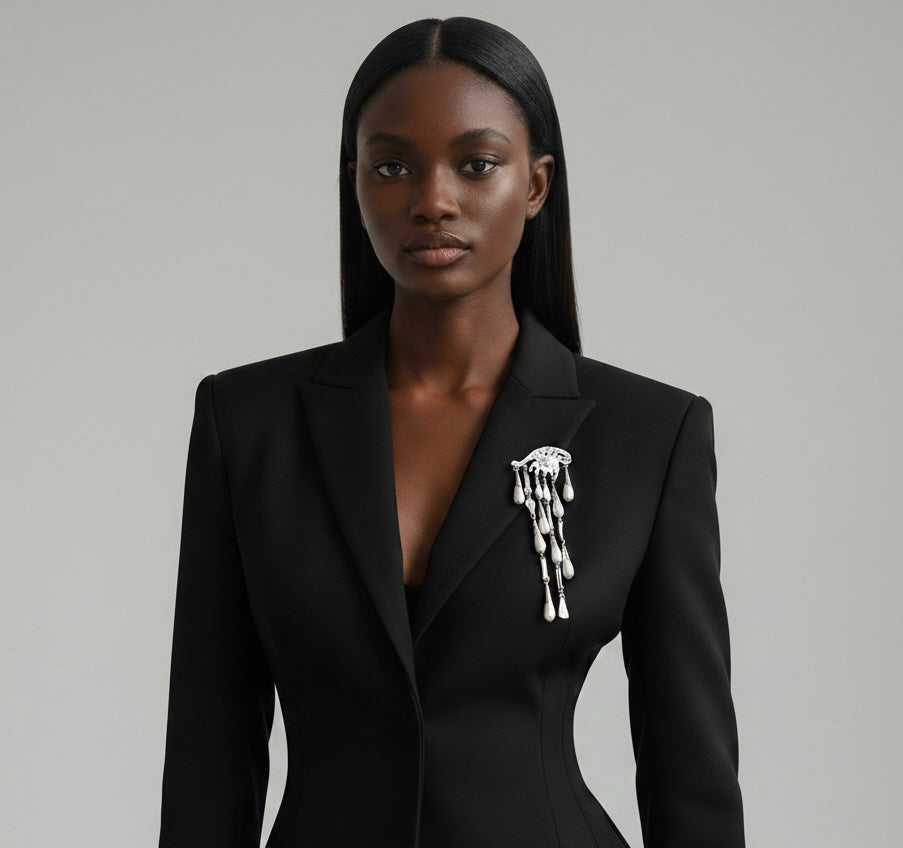 Evil Eye Dangle Pearl Brooch