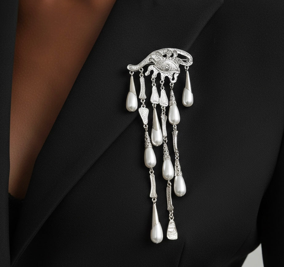 Evil Eye Dangle Pearl Brooch