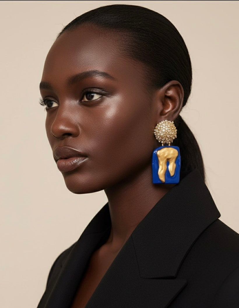 Gold Tooth Rhinestone Dangle Earrings