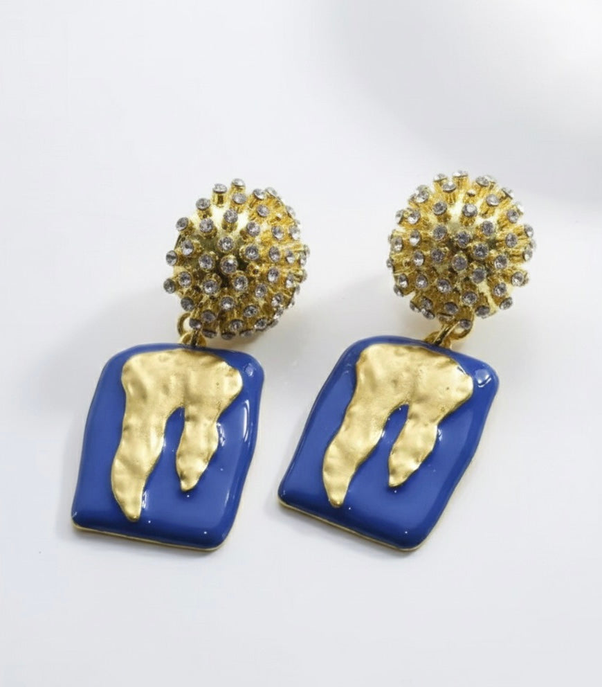 Gold Tooth Rhinestone Dangle Earrings