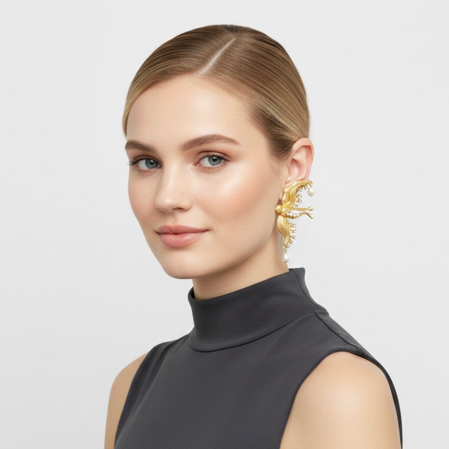 Pearl Dove Bird Earrings