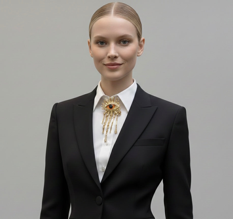 Evil Eye Rhinestone Tassel Brooch