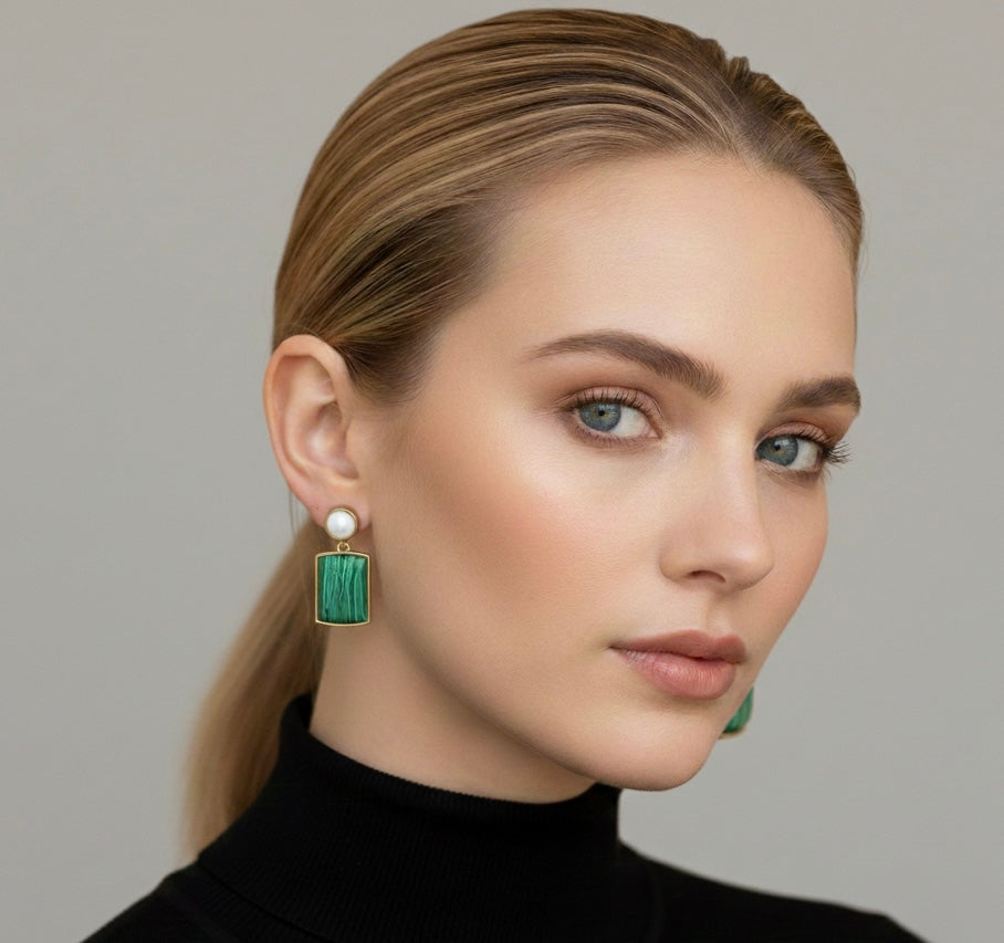 Malachite Square Earrings