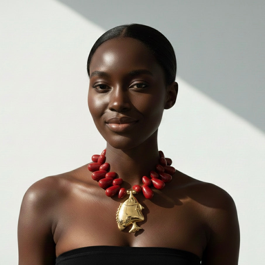 Statement Chunky Beads Fish Necklace