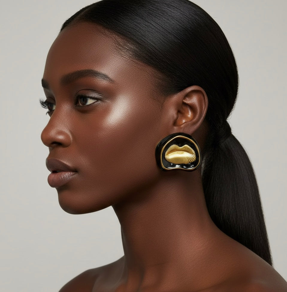 Statement Enamel Lips Earrings