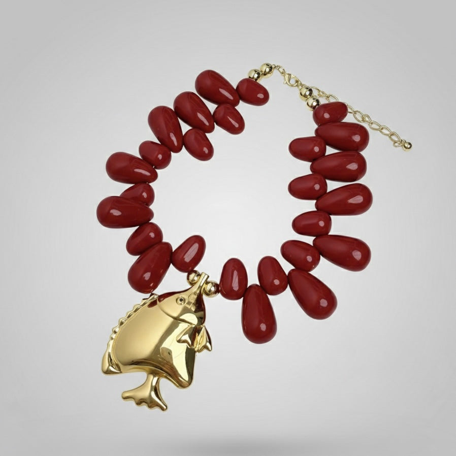 Statement Chunky Beads Fish Necklace