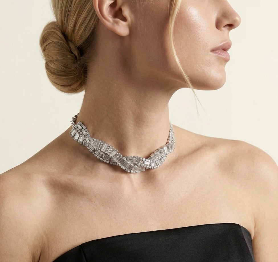 Geometric Crystal Choker Necklaces