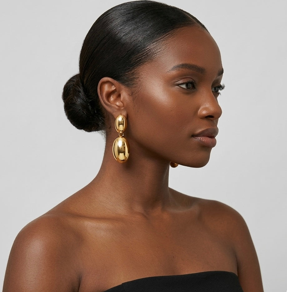 Double Oval Pendant Stud Earrings