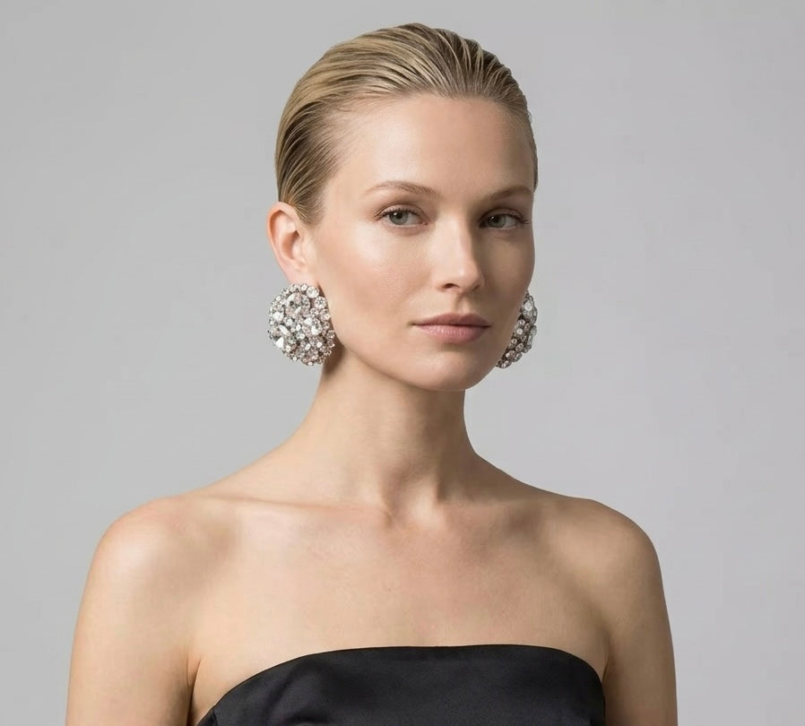 Round Rhinestone Clip Earrings