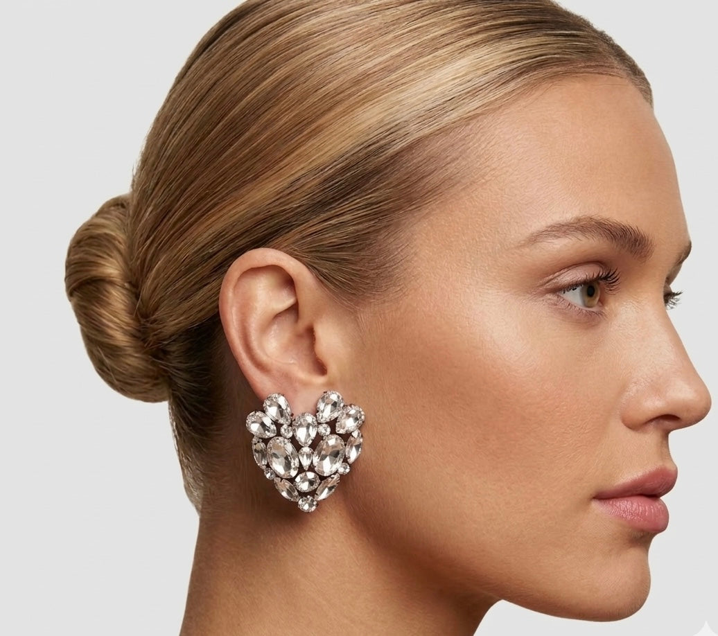 Heart Shape Rhinestone Clip Earrings
