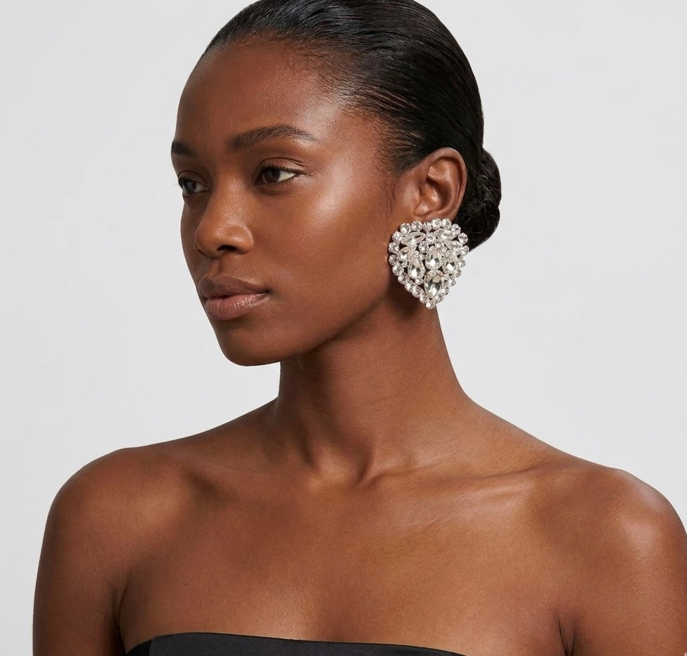 Heart Crystal Clip Earrings