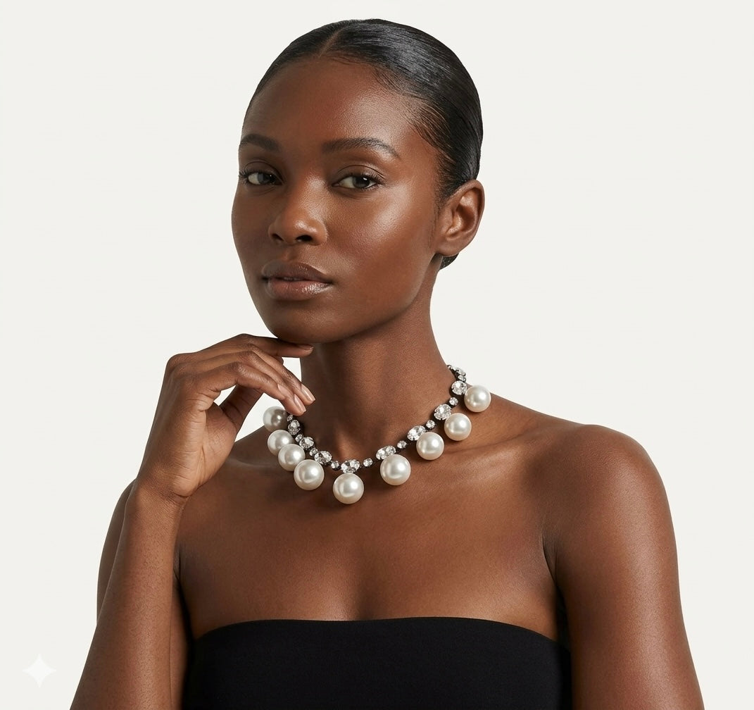 Rhinestone Pearl Choker Necklace