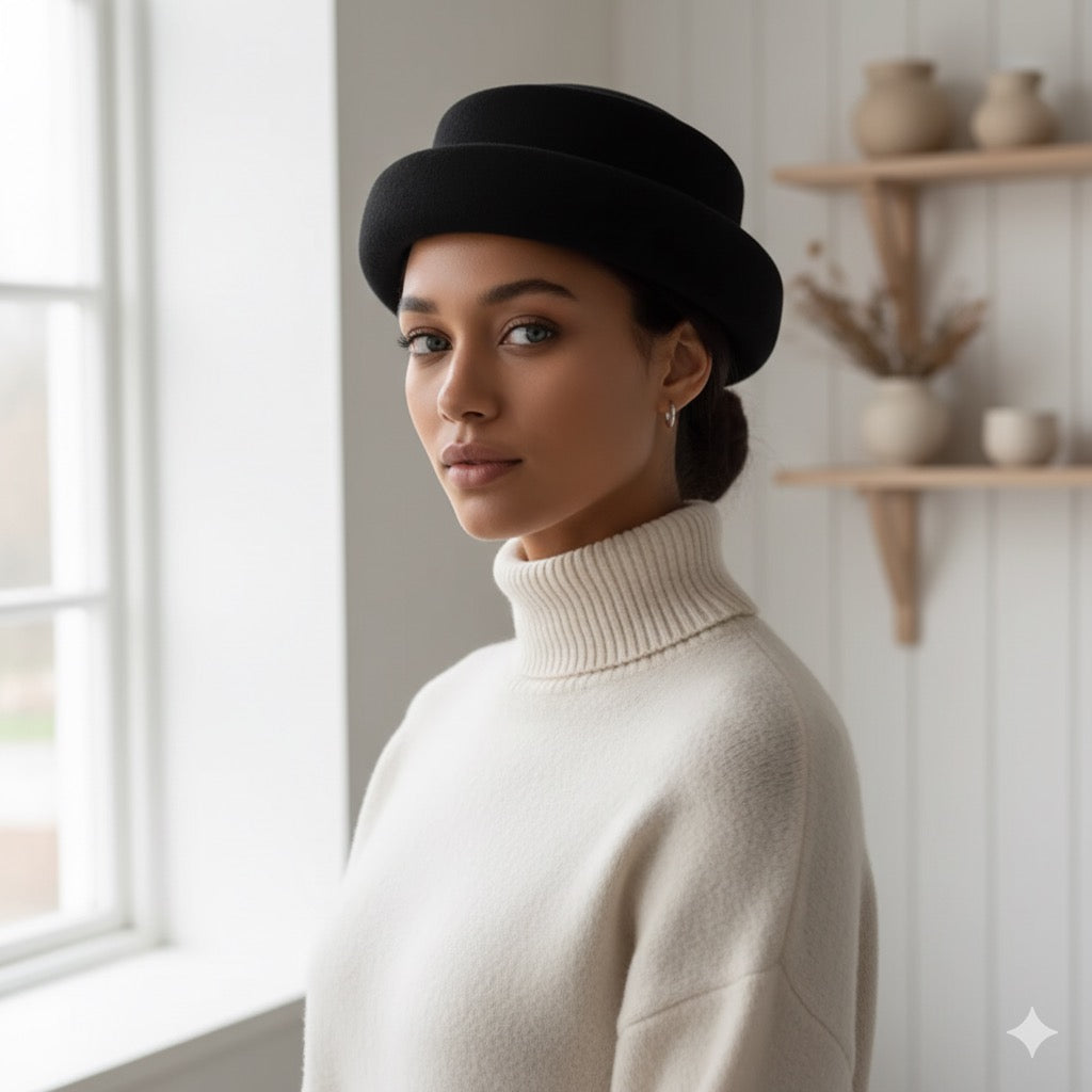 Concave Top Wool Beret Pillbox Hat