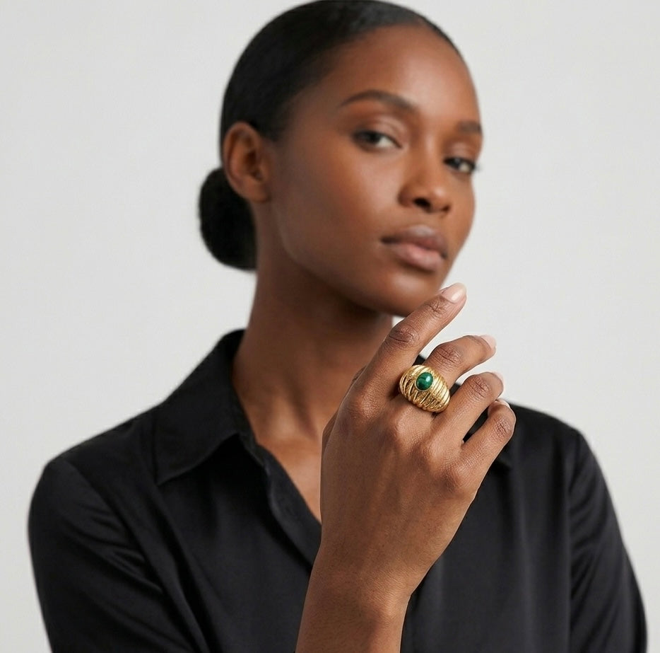 Green Stone Striped Ring