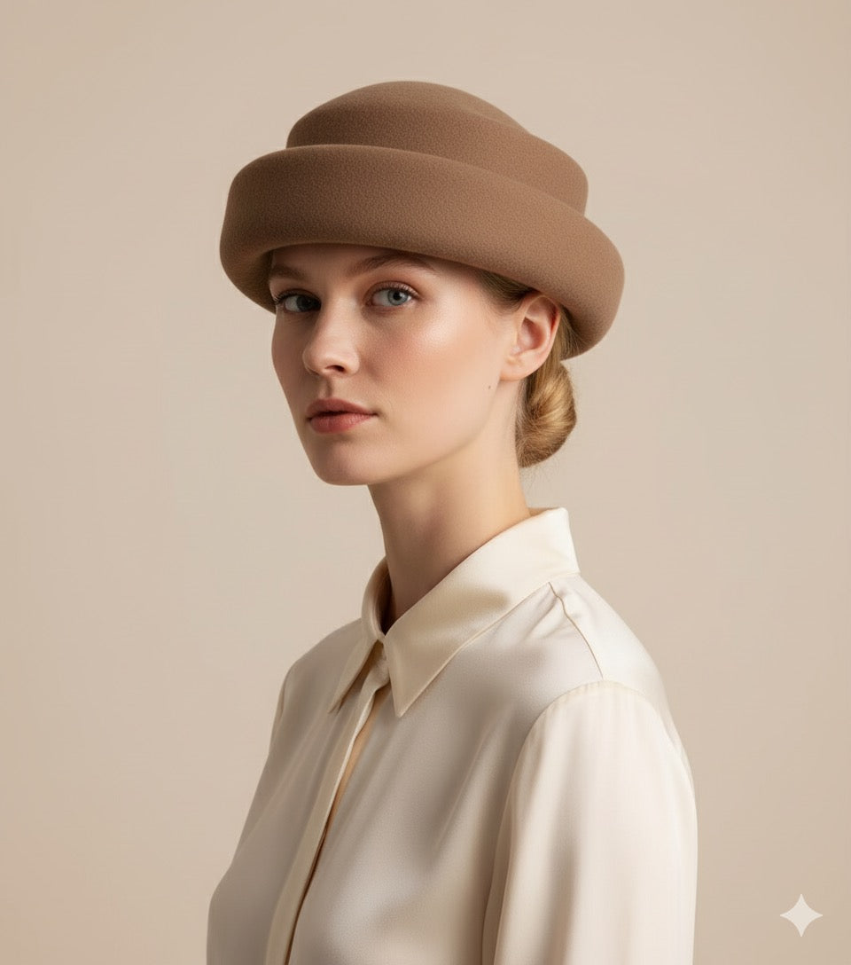 Concave Top Wool Beret Pillbox Hat