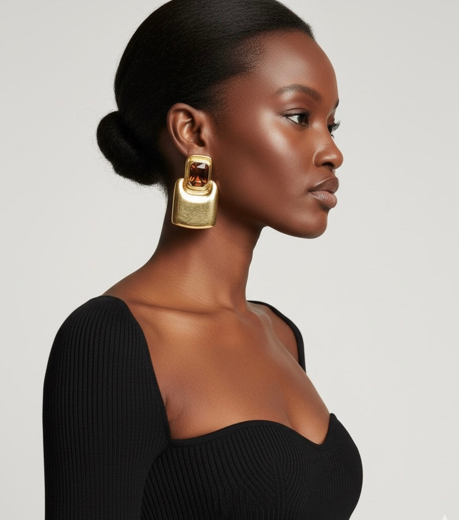 Geometric Square Crystal Earrings