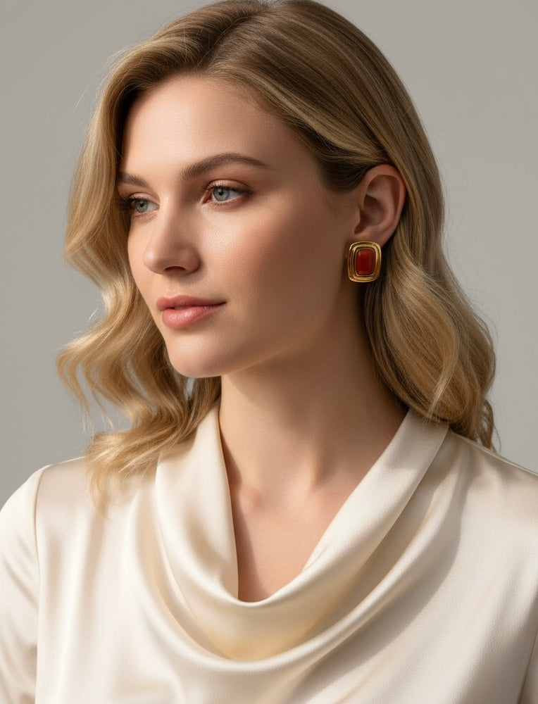 Rectangular Red Frame Earrings