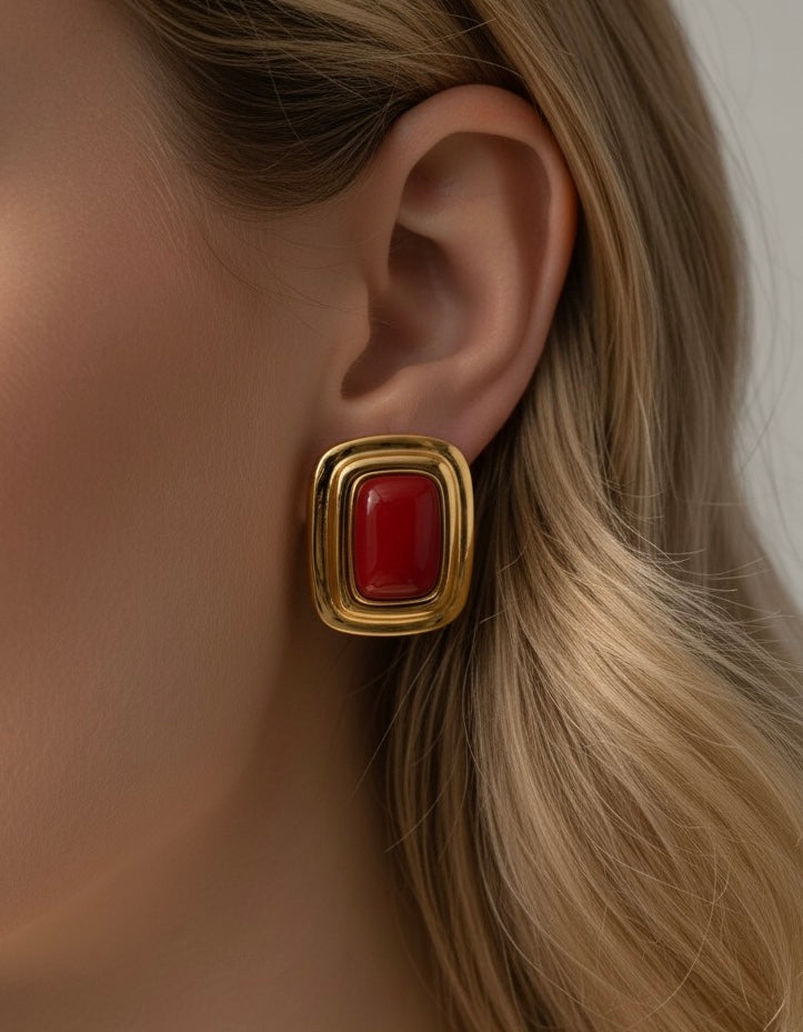 Rectangular Red Frame Earrings