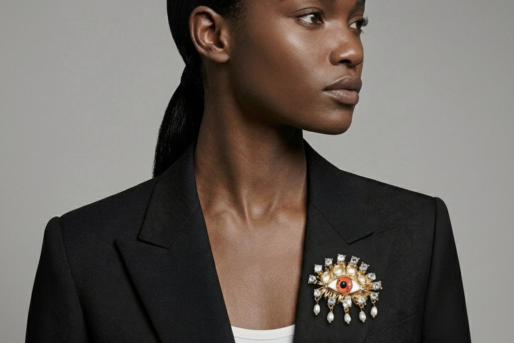 Pearl Rhinestone Evil Brooch