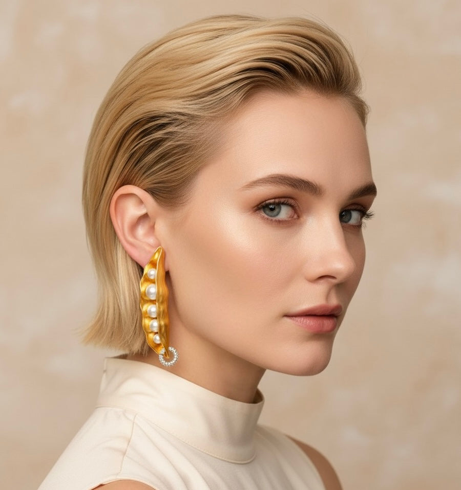 Surrealist Baroque Pea Shape Pearl Earrings