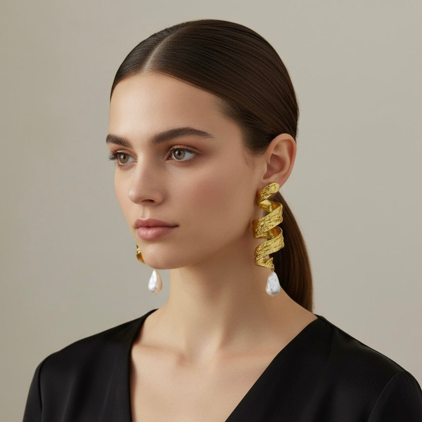 Statement Spiral Baroque Pearl Earrings