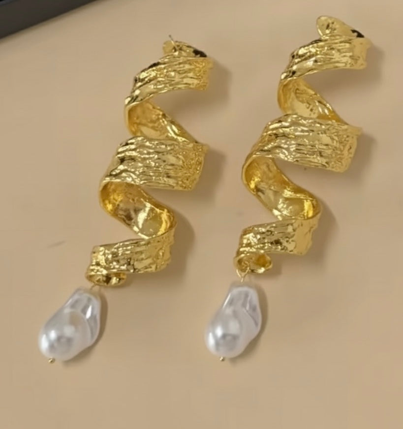 Statement Spiral Baroque Pearl Earrings