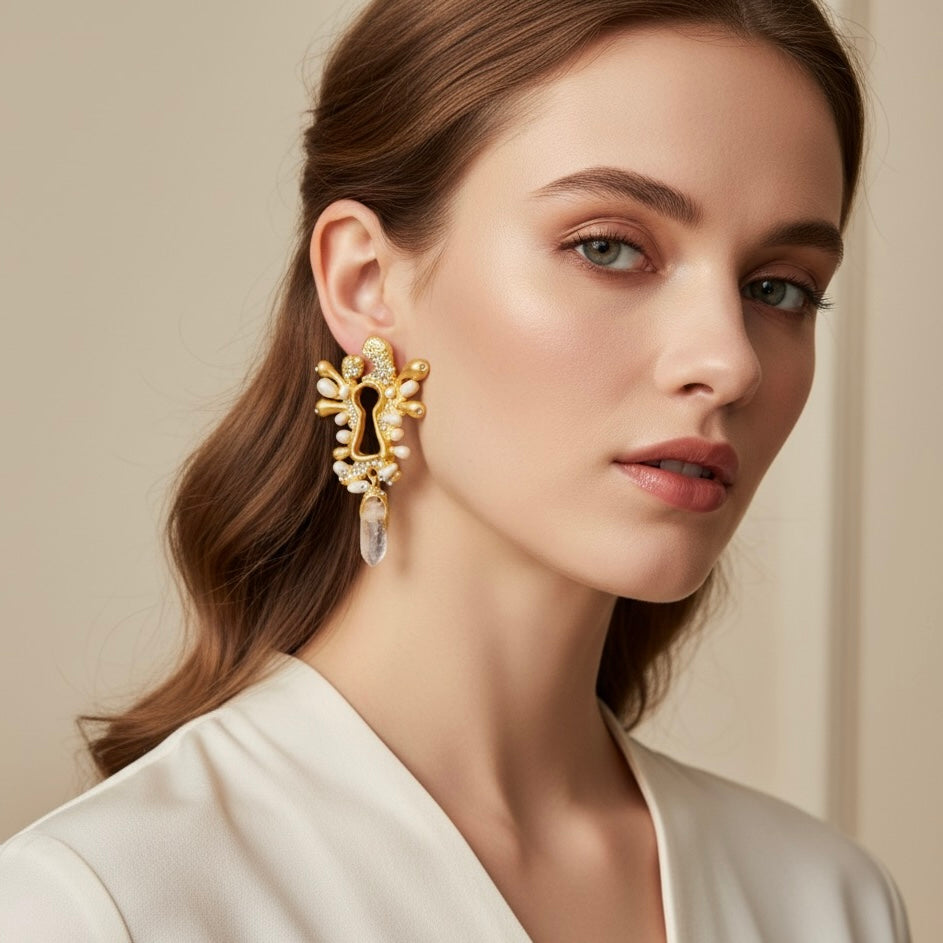 Key Lock Rhinestone Crystal Earrings