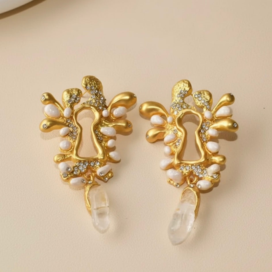 Key Lock Rhinestone Crystal Earrings