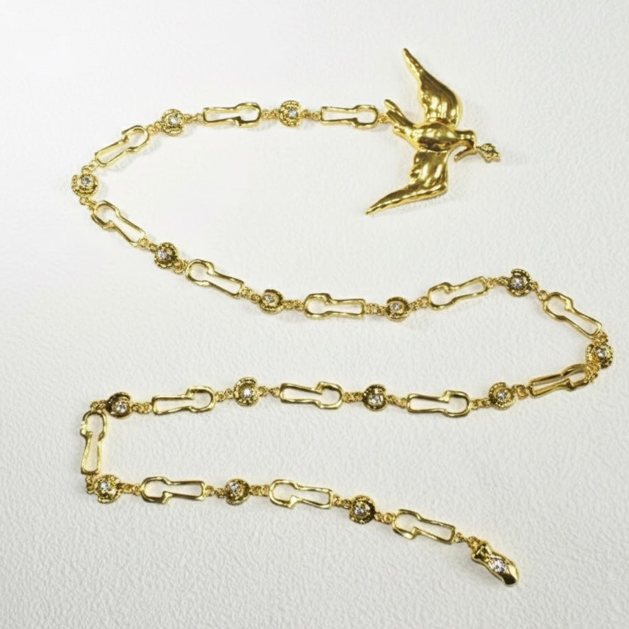 Dove Bird Baroque Chain Long Necklace Belt